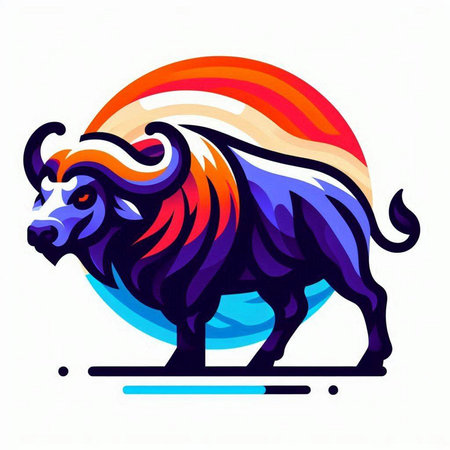 Illustration of bison with colorful background. Wild animal. Vector illustration.のイラスト素材