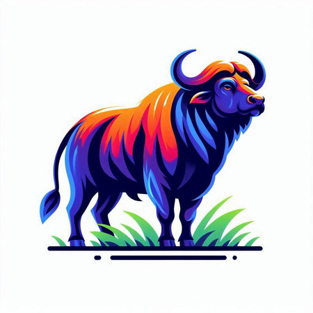 Buffalo mascot. Vector illustration of a bull on white background.のイラスト素材