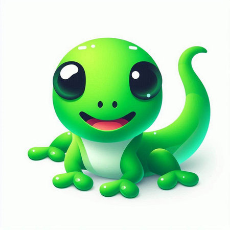 illustration of a cute green monster on a white background with shadowのイラスト素材