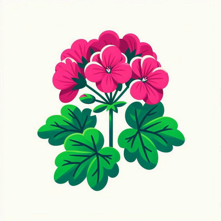 Geranium vector illustration. Pink pelargonium flowers isolated on white background.のイラスト素材