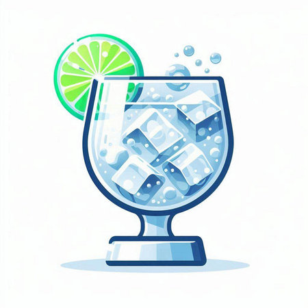 Cocktail glass with ice cubes and lime. Vector illustration.のイラスト素材