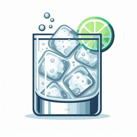 Cocktail glass with ice cubes and lime. Vector illustration.のイラスト素材