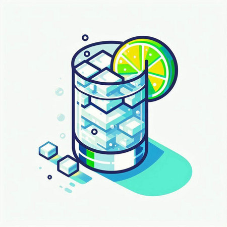 Cocktail with lime and ice cubes. Isometric vector illustration.のイラスト素材