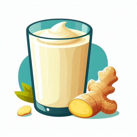 Ginger milk in glass with ginger root and ginger. Vector illustration.のイラスト素材
