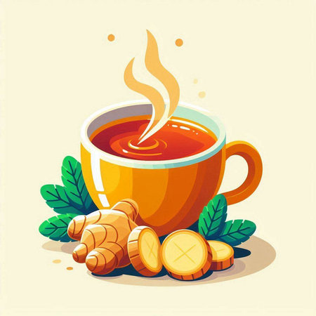 Cup of tea with turmeric and ginger. Vector illustration.のイラスト素材