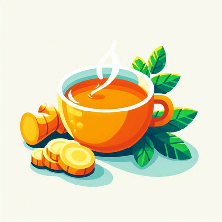 Cup of tea with ginger and turmeric. Vector illustration.のイラスト素材