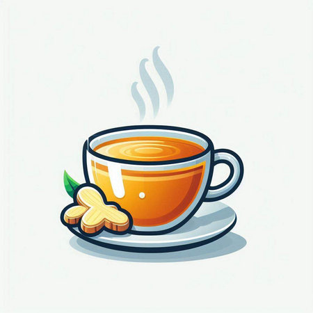 Cup of tea with ginger on white background. Vector illustration.のイラスト素材