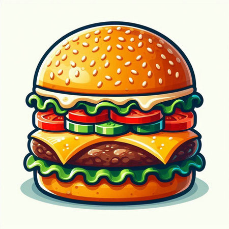 Hamburger with lettuce, tomato and cheese. Vector illustration.のイラスト素材