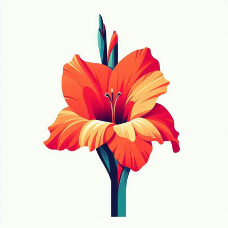 Red lily flower isolated on a white background. Vector illustration.のイラスト素材