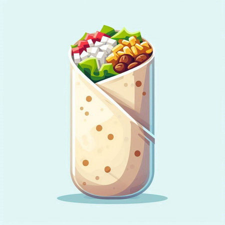 Tortilla wrap with meat and vegetables. Vector illustration in cartoon style.のイラスト素材