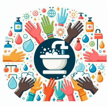 Coronavirus prevention concept. Washing hands. Vector illustrationのイラスト素材