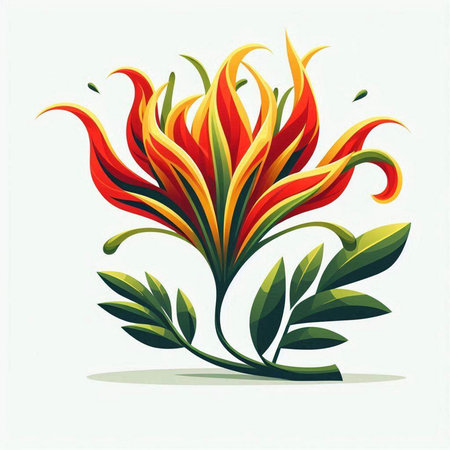 abstract vector floral background - red and orange flowers with green leavesのイラスト素材