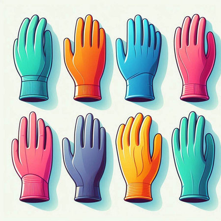Set of colorful gloves. Vector illustration in retro style for your designのイラスト素材
