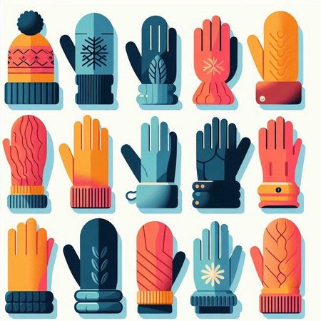 Set of winter gloves in flat style. Vector illustration for your designのイラスト素材