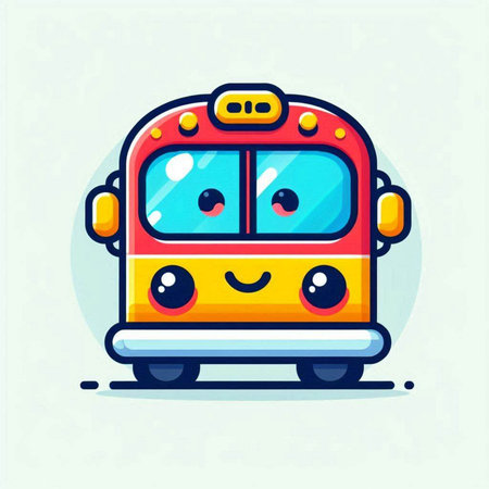 Cute school bus cartoon character. Vector illustration in flat style.のイラスト素材