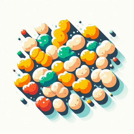 Abstract vector illustration of a group of colorful fruit in flat style.のイラスト素材