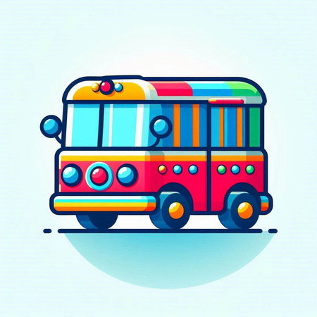 Colorful school bus icon. Vector illustration in flat cartoon style.のイラスト素材