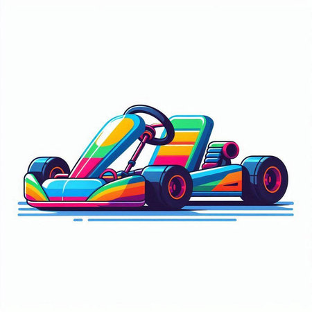 Funny karting car on white background. Vector illustration.のイラスト素材