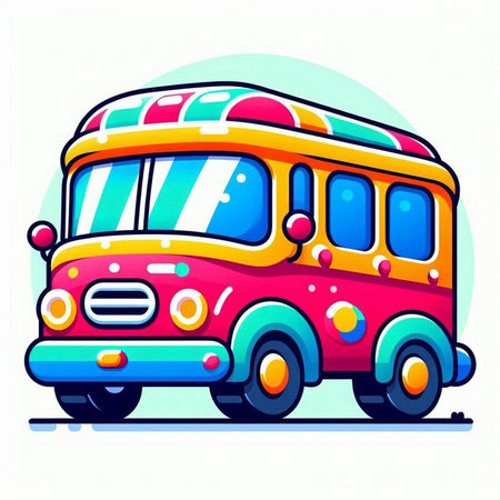 Colorful cartoon school bus. Back to school. Vector illustration.のイラスト素材
