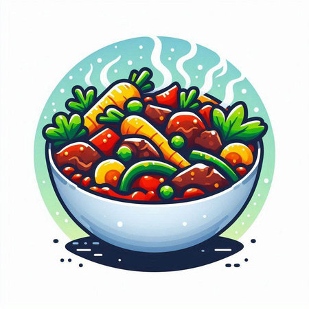 Illustration of a bowl of stewed vegetables on a white backgroundのイラスト素材