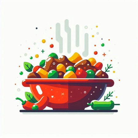 Mexican food in a bowl. Vector illustration in flat style.のイラスト素材