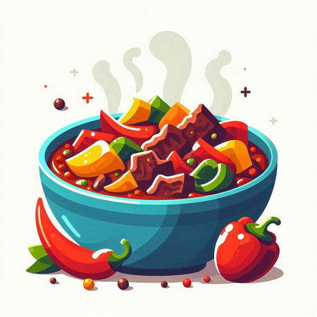 Mexican food vector illustration. Traditional mexican dish with beef and vegetables.のイラスト素材