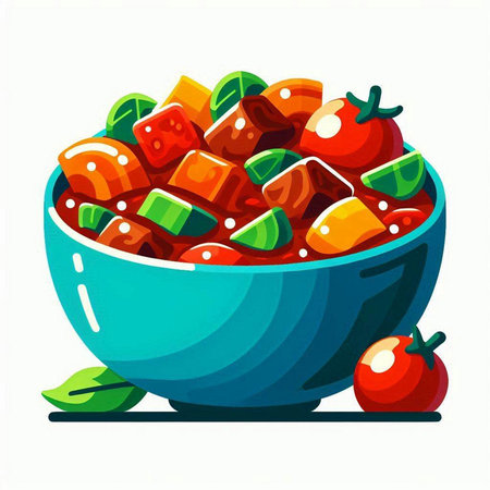 Cartoon vector illustration of a bowl of tomato salad. Vegetarian dish.のイラスト素材