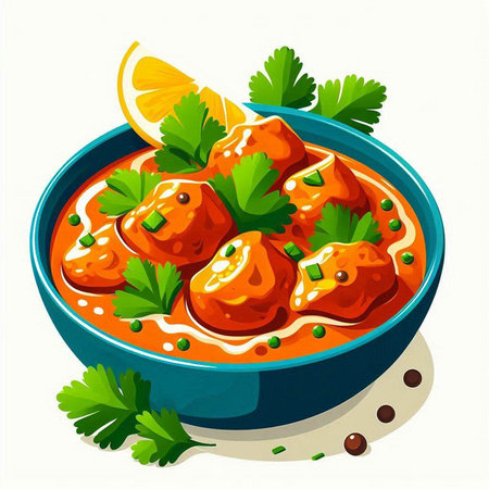 Vector illustration of a bowl of chicken meatballs in tomato sauce.のイラスト素材