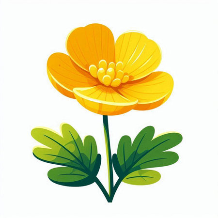 Cute cartoon yellow flower isolated on white background. Vector illustration.のイラスト素材