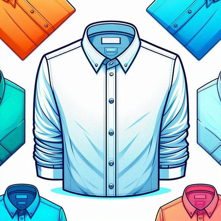 Illustration of a set of shirts in different colors on a white backgroundのイラスト素材
