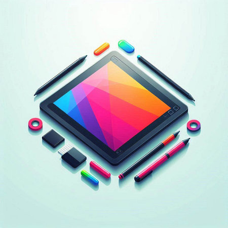 Tablet computer with colorful design elements. Vector illustration. Eps 10のイラスト素材