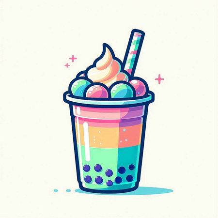 Colorful ice cream in a cup with a straw. Vector illustration.のイラスト素材