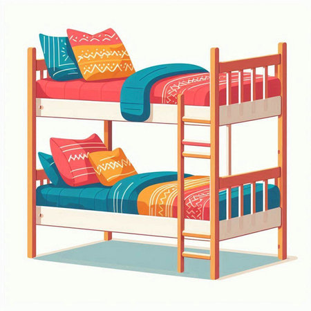 Bunk beds isolated on white background. Vector illustration in cartoon style.のイラスト素材