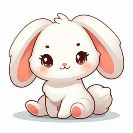 Cute cartoon baby bunny sitting on white background. Vector illustration.のイラスト素材