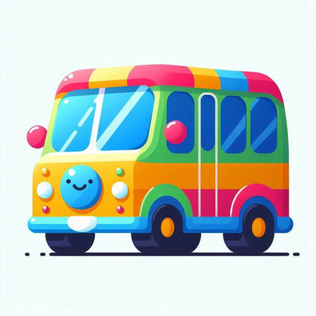 Vector illustration of cute cartoon bus isolated on white background. Childish style.のイラスト素材