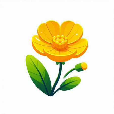 Beautiful yellow flower with green leaves on white background. Vector illustration.のイラスト素材