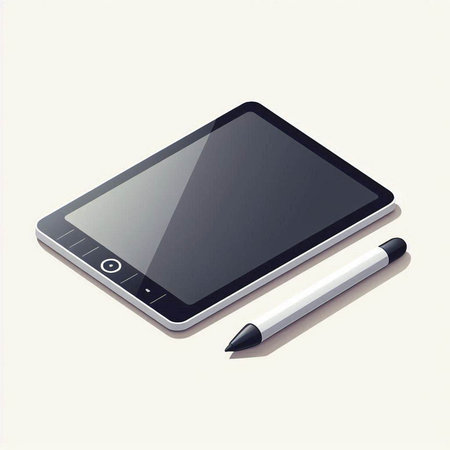 Tablet PC and pen on a white background. Vector illustration.のイラスト素材