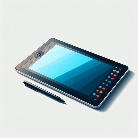 tablet pc with a blue screen on a white background, illustrationのイラスト素材