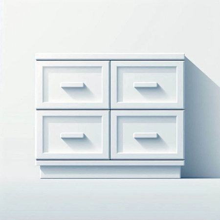 White chest of drawers on a white wall. 3d renderingのイラスト素材