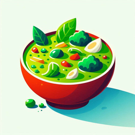Spinach soup in a bowl on a white background. Vector illustration.のイラスト素材