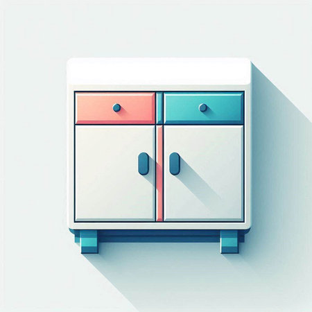 Cupboard icon, 3d modern style. Paper art style.のイラスト素材
