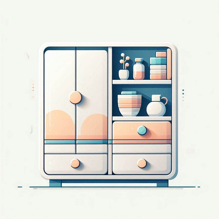 Retro style illustration of a cupboard in pastel colors.のイラスト素材
