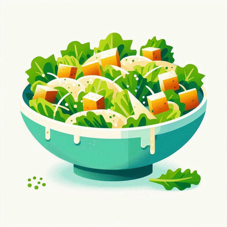 Illustration of a bowl of salad with tofu and arugulaのイラスト素材