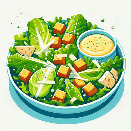 Salad with croutons and hummus. Vector illustration.のイラスト素材