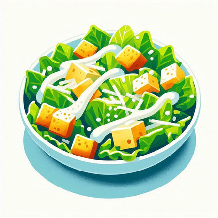 Salad with cheese, lettuce and sour cream. Vector illustration.のイラスト素材