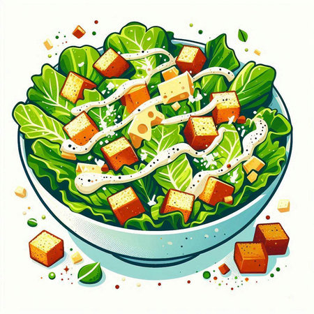 Salad with cheese, lettuce, arugula and feta. Vector illustrationのイラスト素材