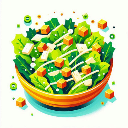 Vegetarian salad with tofu and cucumber. Vector illustration.のイラスト素材