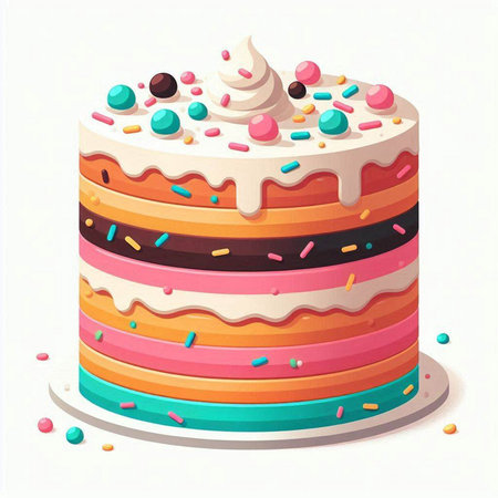 Illustration of a birthday cake with colorful sprinkles on a white backgroundのイラスト素材