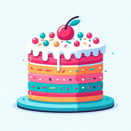 Piece of cake with cherry. Vector illustration in cartoon style.のイラスト素材