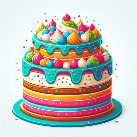 Birthday cake with multicolored frosting, vector illustration.のイラスト素材